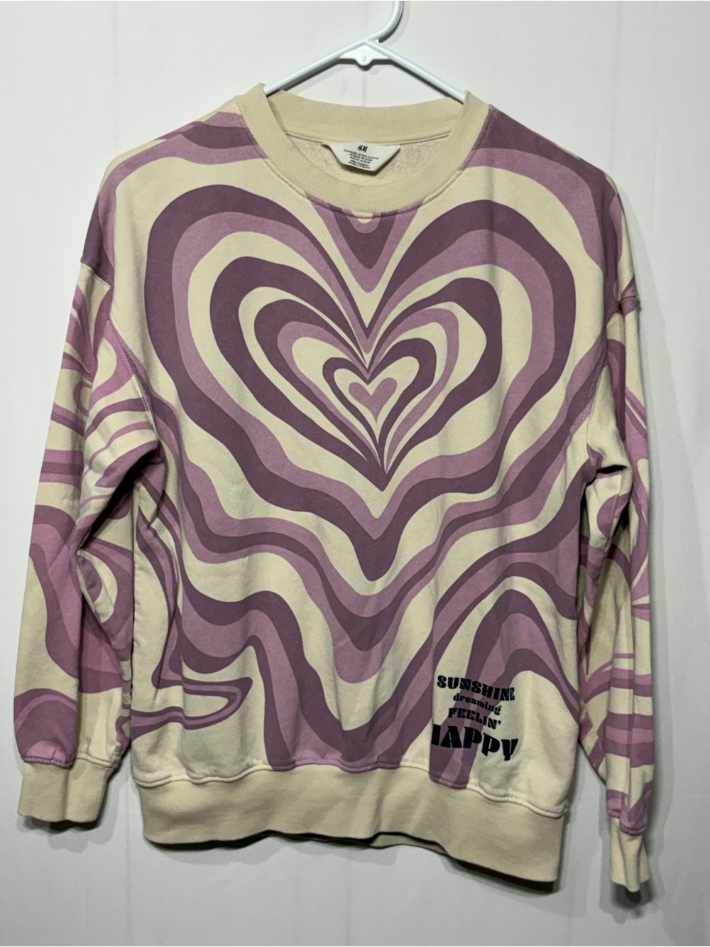 H&M Kids Cream & Lavender Heart-Print Crewneck Sweater